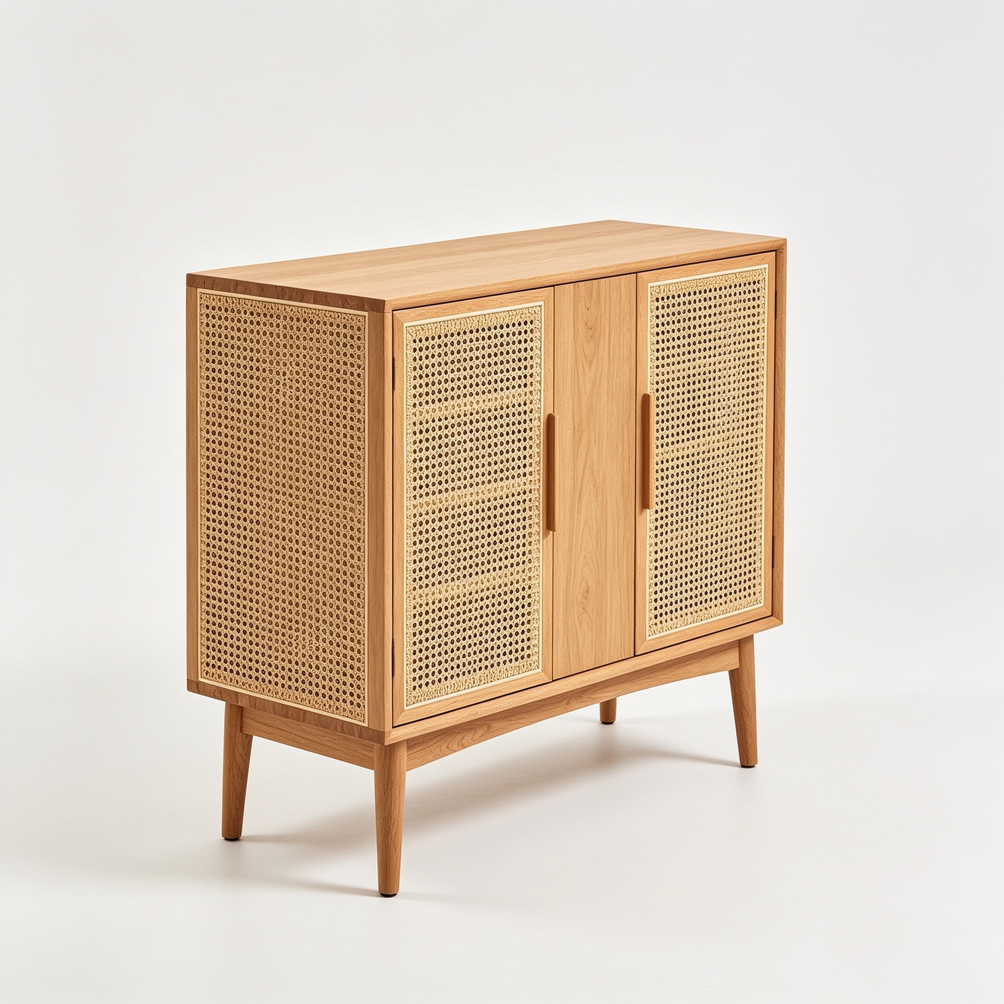 UrbanFurnCoq.com 15.7"D Rattan Buffet Sideboard Cabinet with Storage, Modern Accent Cabinet with Adjustable Shelf & Solid Wood Legs, Coffee Bar Cabinet with Doors for Kitchen, Living Room, Entryway, Natural Oak