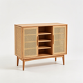 UrbanFurnCoq.com 15.7"D Rattan Buffet Sideboard Cabinet with Storage, Modern Accent Cabinet with Adjustable Shelf & Solid Wood Legs, Coffee Bar Cabinet with Doors for Kitchen, Living Room, Entryway, Natural Oak