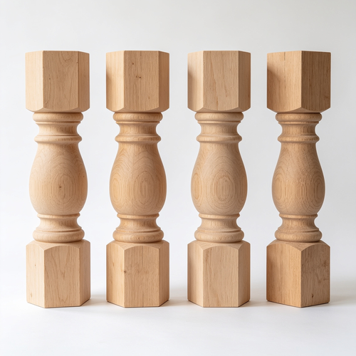 UrbanFurnCoq.com 29x3.5x3.5 Inch Wooden Chunky Farmhouse Table Legs, Set of 4 Solid Wood Massive Unfinished Turned Replacement Countertop Legs Kitchen Island Cabinet Columns for Bench Coffee Table Dining Table